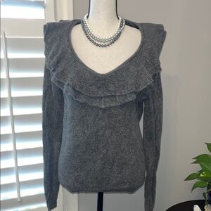 White House Black Market Small Gray Ruffled Women's Sweater